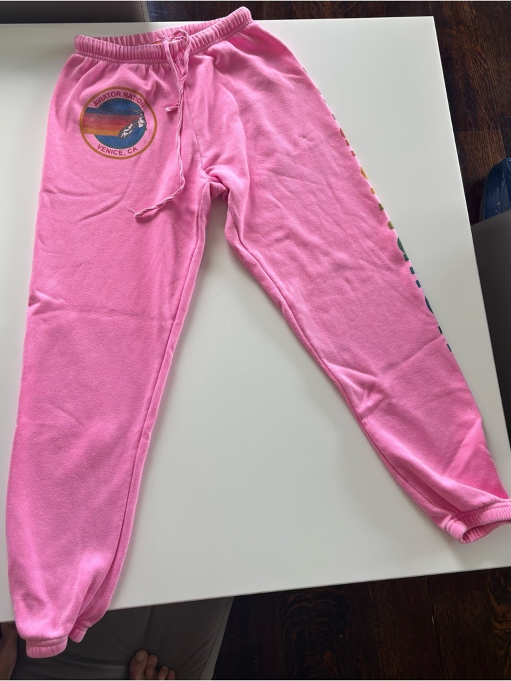 Aviator Nation Hot Pink Logo Sweatpants with Rainbow Motif - Picture 2 of 5